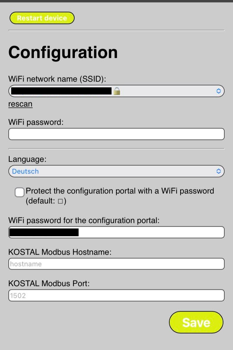 Kostal PV Monitor Settings